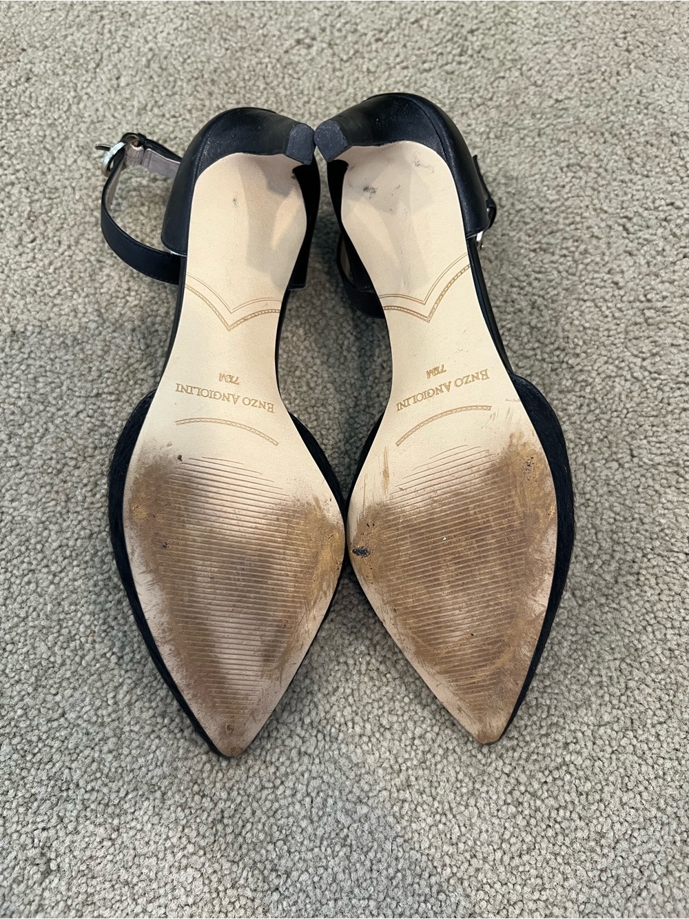 Enzo Angiolini Black Haircalf Ankle Strap Pointed Toe Heels Size 7.5M - Picture 4 of 4